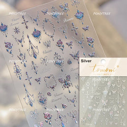 Colorful Geometric Gem Wing Love Heart Bowknot Moon Star Figure Totem Line Retro Self Adhesive Nail Art Stickers Manicure Decals (ONLINE ORDER ONLY)
