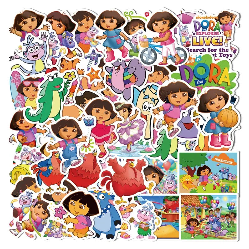 50pcs Dora The Explorer Stickers for Laptop, Phone, Car, Scooter, Water Bottle, Fridge, Stationery (Online Order Only)