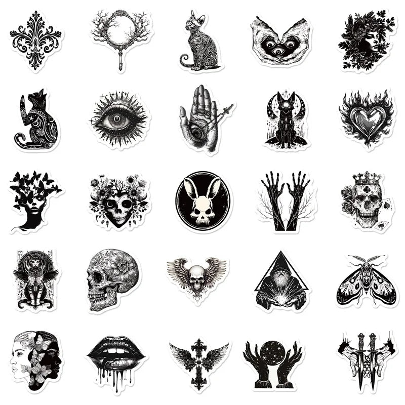 10/30/50PCS Gothic Skull Eyes Sticky PVC Sticker Aesthetic DIY Decoration Scrapbooking Hand Accounting Supplies for Kids (Online Order Only)