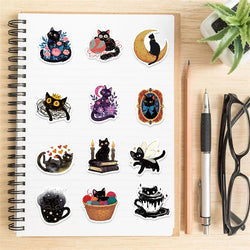 10/30/50PCS Cartoon Black Star Cat PVC Sticky Sticker Aesthetic DIY Stationery Decoration Scrapbooking School Supplies for Kids (ONLINE ORDER ONLY)