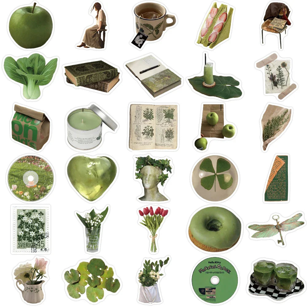 10/30/62PCS Cartoon Plant Ins Style Green Stickers Aesthetic Decals DIY Notebook Skateboard Phone Fridge Guitar Kids Sticker Toy (ONLINE ORDER ONLY)