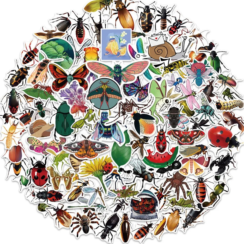 50/100Pcs Colorful Cartoon Insects Spider Butterfly for Kids Gifts Luggage Laptop Skateboard Sticker Waterproof Wholesale (ONLINE ORDER ONLY)