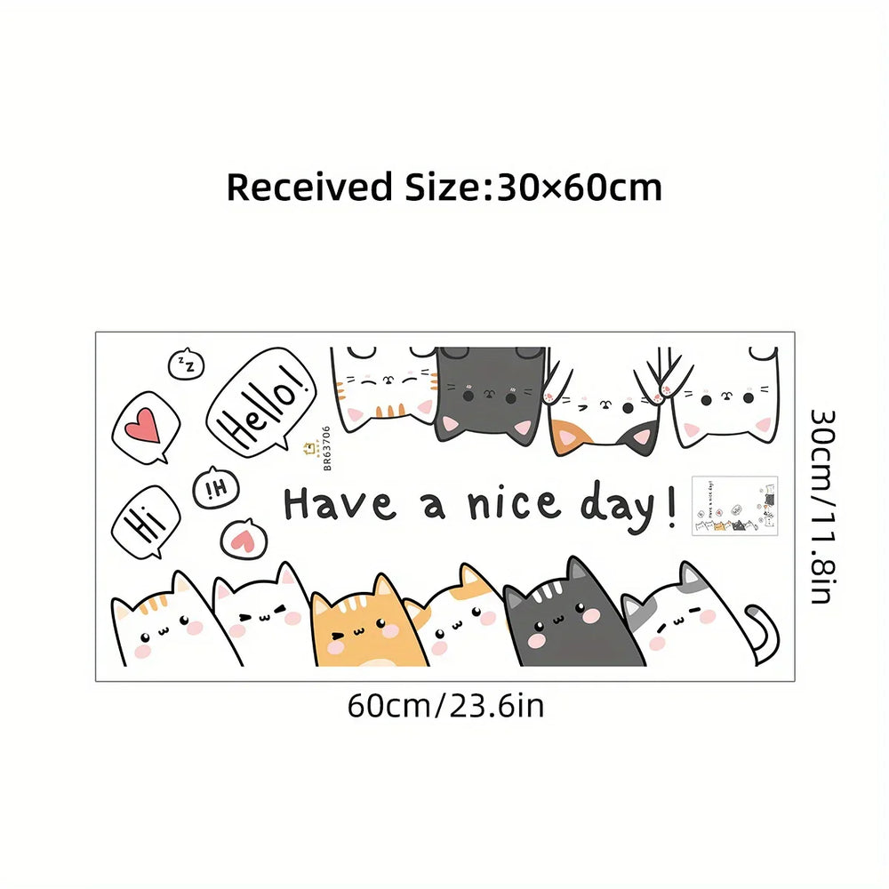 Cute Cartoon Cat Wall Stickers - "Have A Nice Day" Decals for Kids Room & Living Room Decor (ONLINE ORDER ONLY)