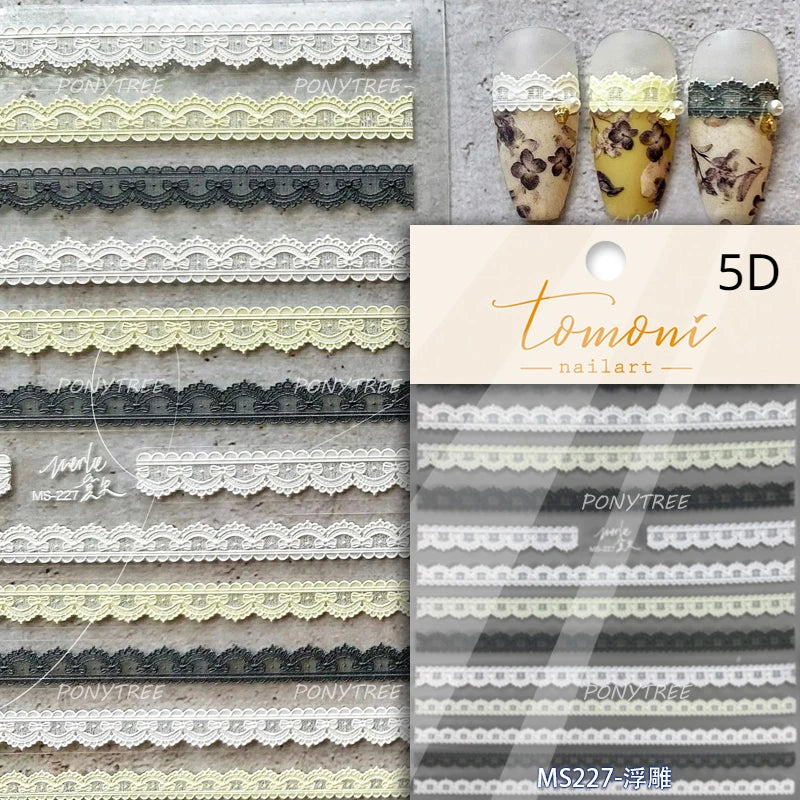 Chic Lavender Tulip Flower Bowknot Totem Center Symmetric Pattern Daisy Line Gird Self Adhesive Nail Art Stickers Manicure Decal (ONLINE ORDER ONLY)