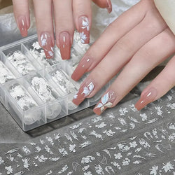 10 Rolls White Flower Petal Butterfly Design Nail Foil Transfer Stickers Glossy Glitter Nail Art Supplies for Women & Girls DIY* (ONLINE ORDER ONLY)