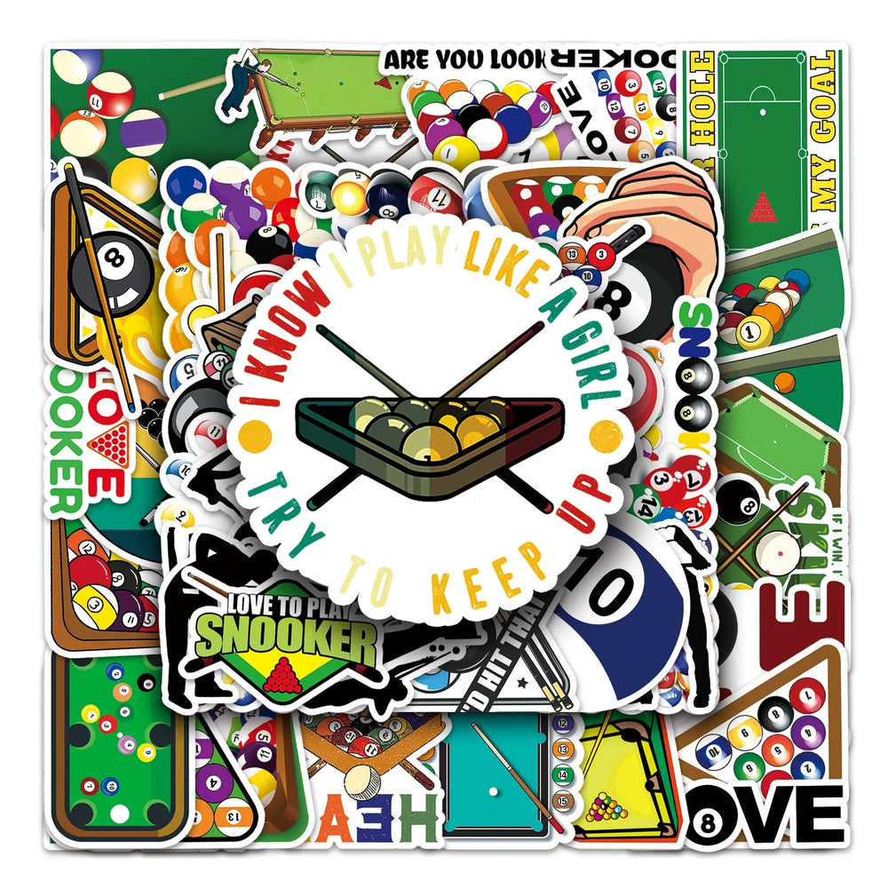 50Pcs Billiards Cartoon Waterproof Vinyl Stickers for Skateboard Snowboard (Online Order Only)
