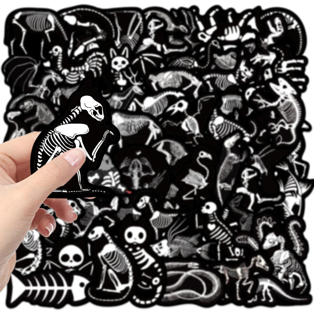56pcs Animal Skeleton Cool Stickers for Laptop Scrapbook Waterproof Cartoon Graffiti Decals Dark Sticker Toys Decor (Online Order Only)