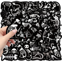 56pcs Animal Skeleton Cool Stickers for Laptop Scrapbook Waterproof Cartoon Graffiti Decals Dark Sticker Toys Decor (Online Order Only)