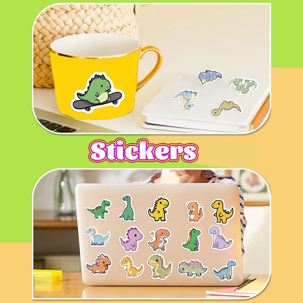 100PCS Cartoon Small Dinosaur PVC Sticker Aesthetic Children's Decoration Scrapbooking Stationery School Supplies for Kids﻿ (ONLINE ORDER ONLY)
