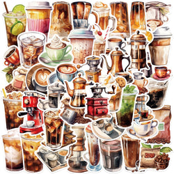 50pcs Cute Cartoon Coffee Lover Stickers Vinyl Laptop Decals For Luggage Water Bottle Notebook Phone Waterproof Graffiti﻿ (ONLINE ORDER ONLY)