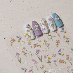 Hummingbird Iris Butterfly Peony Rose Tulip Daisy Lily Flowers Morning Glory Pearl Rhinestones Nail Art Sticker Decoration Decal (ONLINE ORDER ONLY)