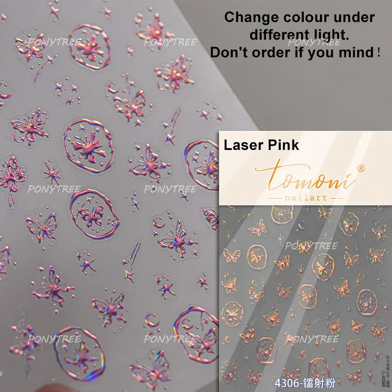 Butterfly Peach Blossom Flowers Lantern Star Tassel Pendant Gold Hot Stamping Self Adhesive Nail Art Stickers Manicure Decals (ONLINE ORDER ONLY)