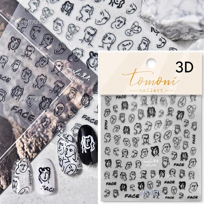 Worker's Speech Chinese Characters Abstract Comics Vivid Patterns Adhesive Nail Art Stickers Satirical Writing Manicure Decals (Online Order Only)