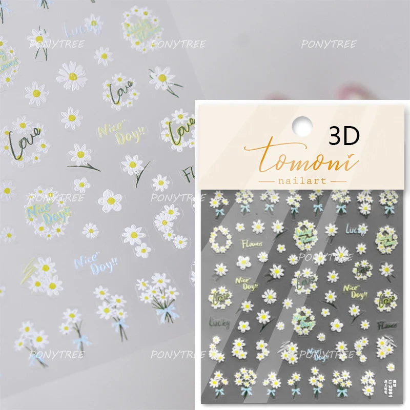 Vivid Honey Bee Ribbon Bowknot Pot Daisy Wreath Flower Shining Tulip Honeycomb Jar Self Adhesive Nail Art Sticker Manicure Decal (ONLINE ORDER ONLY)