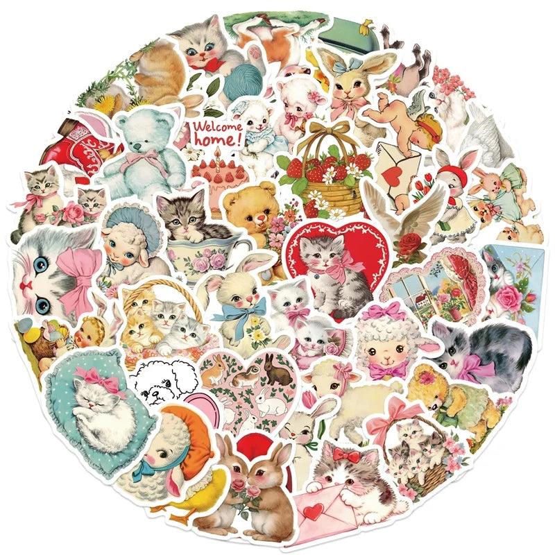 10/30/50PCS Cute Rabbit Cat Sticky PVC Sticker Aesthetic Children's Stationery DIY Decoration Scrapbooking School Supplies (ONLINE ORDER ONLY)