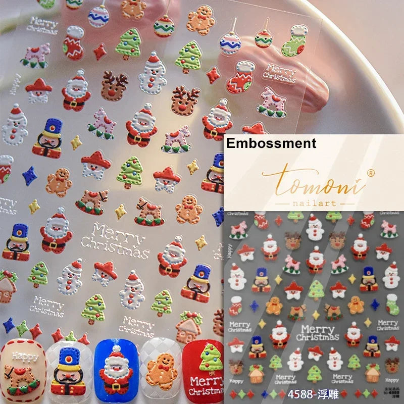 Dressy Embossment Colorful Gradient Snowflakes Laser Silver Christmas Tree Winter Bowknot Santa Nail Art Stickers Manicure Decal (Online Order Only)