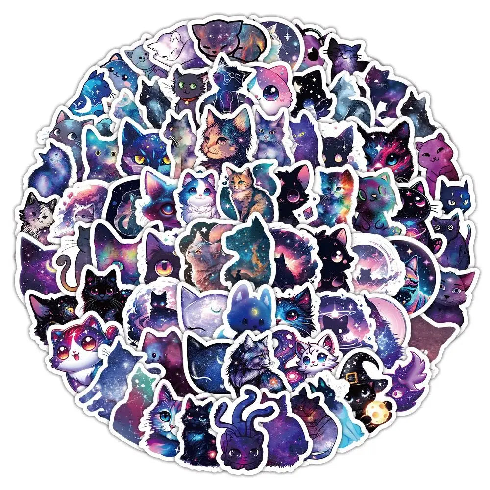 10/50/100pcs Funny Cute Starry Sky Cat PVC Stickers Aesthetic Graffiti Decals Toy DIY Stationery Laptop Fridge Phone Car Sticker (ONLINE ORDER ONLY)