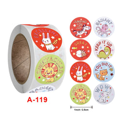 500 Pcs/Roll English Cartoon Animal Stickers Teacher Reward Students Stickers Self-adhesive Stationery Stickers (Online Order Only)
