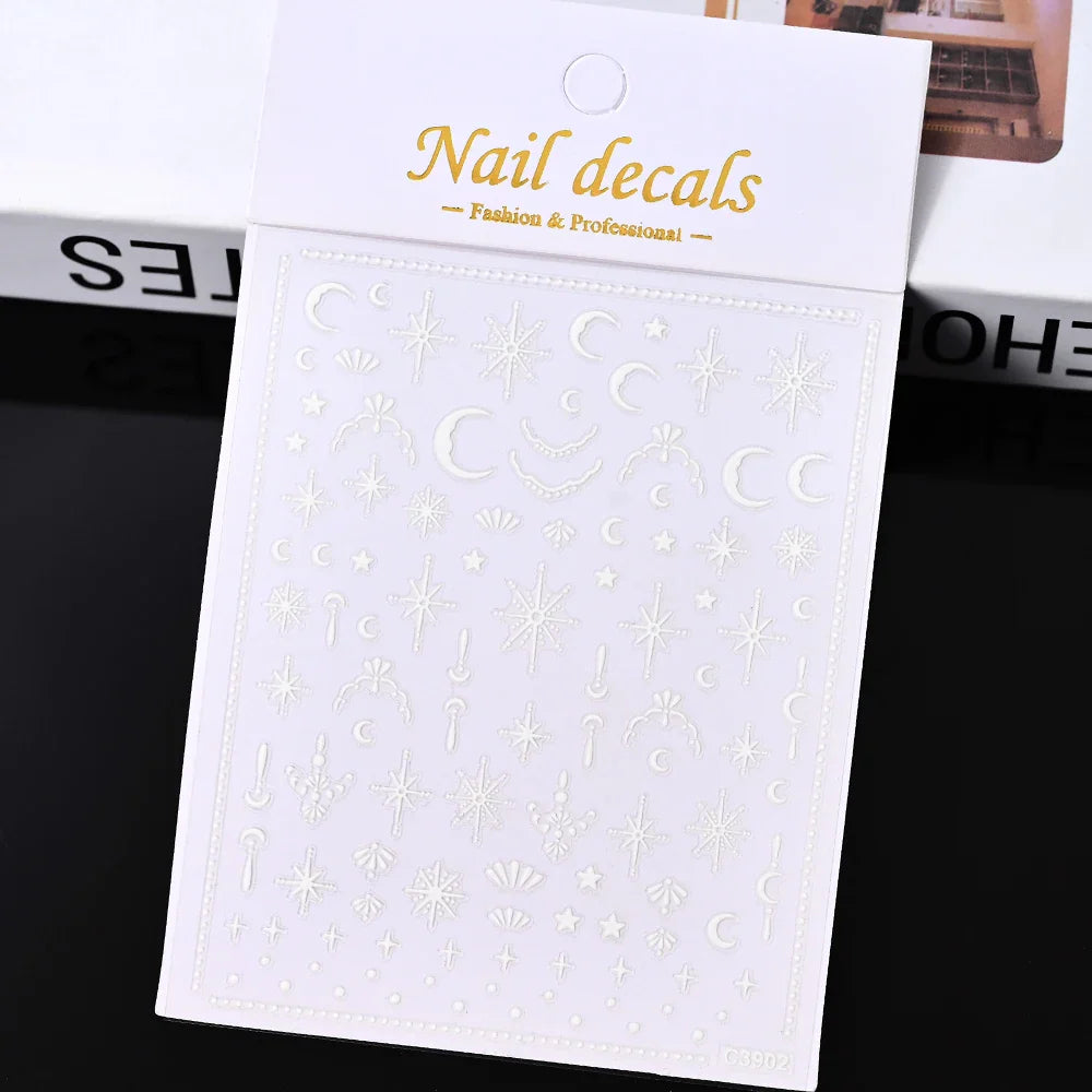 1 Sheet Star Nail Art Stickers 3d Self Adhesive Nail Decals Black White Golden Silver Color Star Design Nail Supplies Accessory (ONLINE ORDER ONLY)