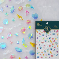 Romantic Mermaid Tail Water Bubbles Seahorse Shell Starfish Coral Pearl Pendant Self Adhesive Nail Art Stickers Manicure Decals (Online Order Only)