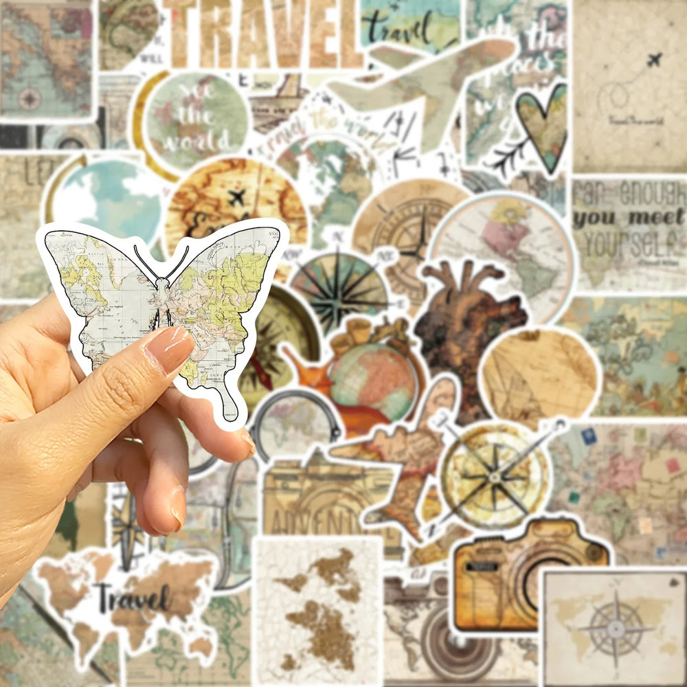 50PCS Travel The Map Stickers Cartoon Graffiti Decoration Skateboard Laptop Notebook Luggage Waterproof Decal Toy (ONLINE ORDER ONLY)