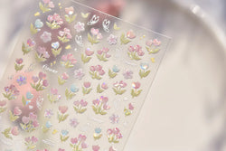 Cute  Pink Blue Nature Tulip Star Heart Butterfly Peach Blossom Jelly Embossed Relief Adhesive Nail Art Stickers Manicure Decals (ONLINE ORDER ONLY)