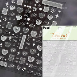French Romantic Lace Flower Fabric Art Pearl Pendant Portrait Bowknot Textile Printing Delicate Nail Art Stickers Manicure Decal (ONLINE ORDER ONLY)