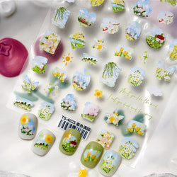 Painting Sketch Tulip Daisy Willows Scenery Daisy Colorful Flowers Sun Star Butterfly Wicker 3D Nail Art Stickers Manicure Decal (ONLINE ORDER ONLY)