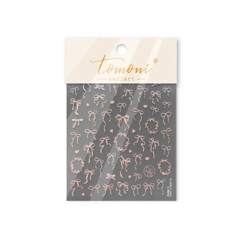 Colourful Tender Bowknot Embossment Shiny Tie Delicate Elegant 3D 5D Self Adhesive Nail Art Stickers Rhinestone Manicure Decals (ONLINE ORDER ONLY)