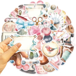 10/30/50PCS Kawaii Pink Sewing PVC Sticker Aesthetic Chidlren's Stationery Decoration Scrapbooking School Supplies for Kids (ONLINE ORDER ONLY)