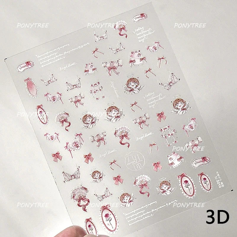 Tulips Flower Letter Bowknot Butterfly Irregular Lines Pearl Tender 5D Adhesive Nail Art Stickers Manicure Decals Stick on Nail (ONLINE ORDER ONLY)