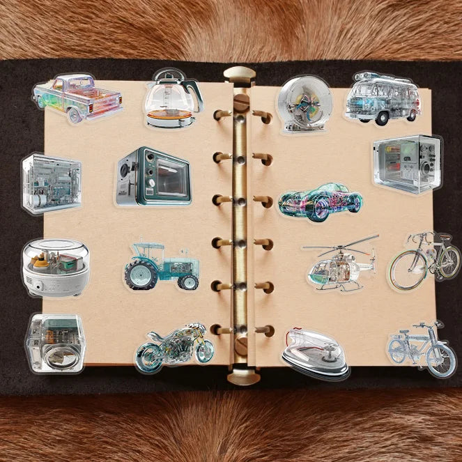 50PCS Future Technology Machinery Stickers PET Decals Scrapbook Suitcase Luggage Motorcycles Bike Waterproof Graffiti Sticker﻿ (Online Order Only)