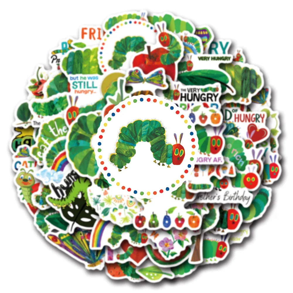 10/30/55PCS Cute The Very Hungry Caterpillar Toys Stickers For Kids DIY Stationery Phone Fridge Car Funny Cartoon Graffiti Decal (Online Order Only)