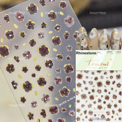 Retro Flowers Petal Pearl Rhinestones Halo Dyeing Chic Daisy Vintage Gold Foil  Floral Designs Nail Art Stickers Manicure Decals (ONLINE ORDER ONLY)