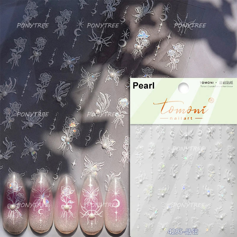 Gradual Asymmetric Butterfly Rose Flower Moon Ancient Poem 5D Reliefs Self Adhesive Nail Stickers JellyManicure Decals Wholesale (Online Order Only)