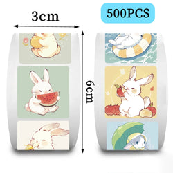 500Pcs/roll Cartoon Rabbit Stickers Adhesive Gift Sealing Labels Paper Animals Sticker Party Decoration Supplies (ONLINE ORDER ONLY)