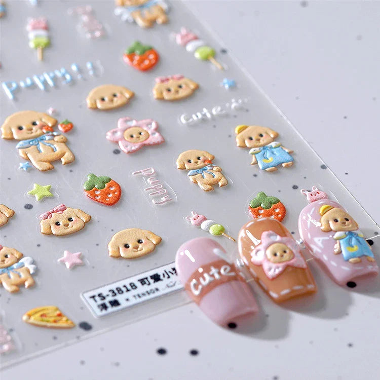 Lovely Dog Puppy Dream Heart Flower Star Pizza Food Sugar Skewers Strawberry Desserts Adhesive Nail Art Stickers Manicure Decals (Online Order Only)