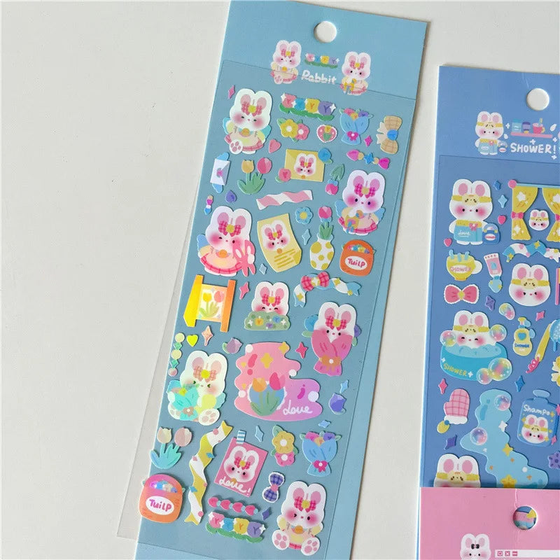 6pcs/lot Cute Flower Rabbit Sticker Scrapbooking Hand Account Stickers Idol Card Photo Frame DIY Deco Material Korean Stationery (Online Order Only)