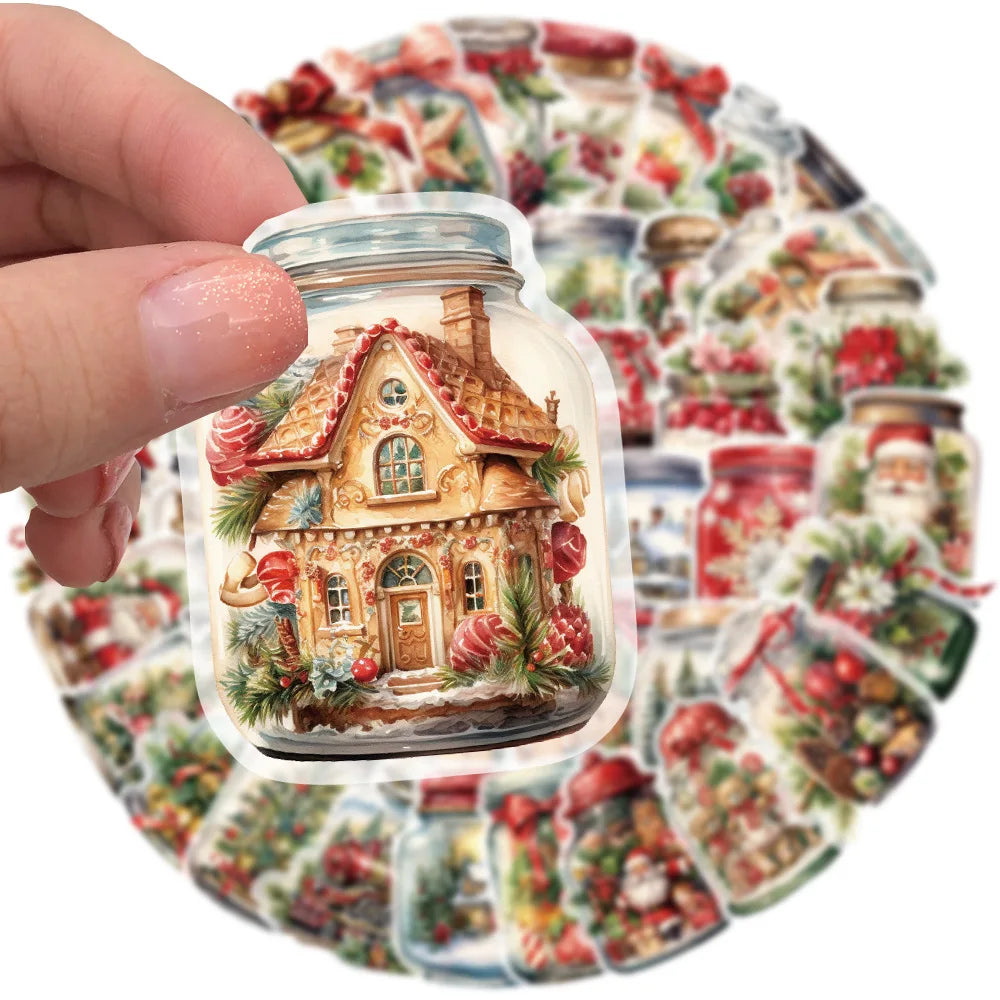 10/30/50PCS Cute Christmas Wishing Bottle Stickers Cartoon Santa Claus Decals Party Decoration Laptop Phone Luggage Fridge Gifts (Online Order Only)