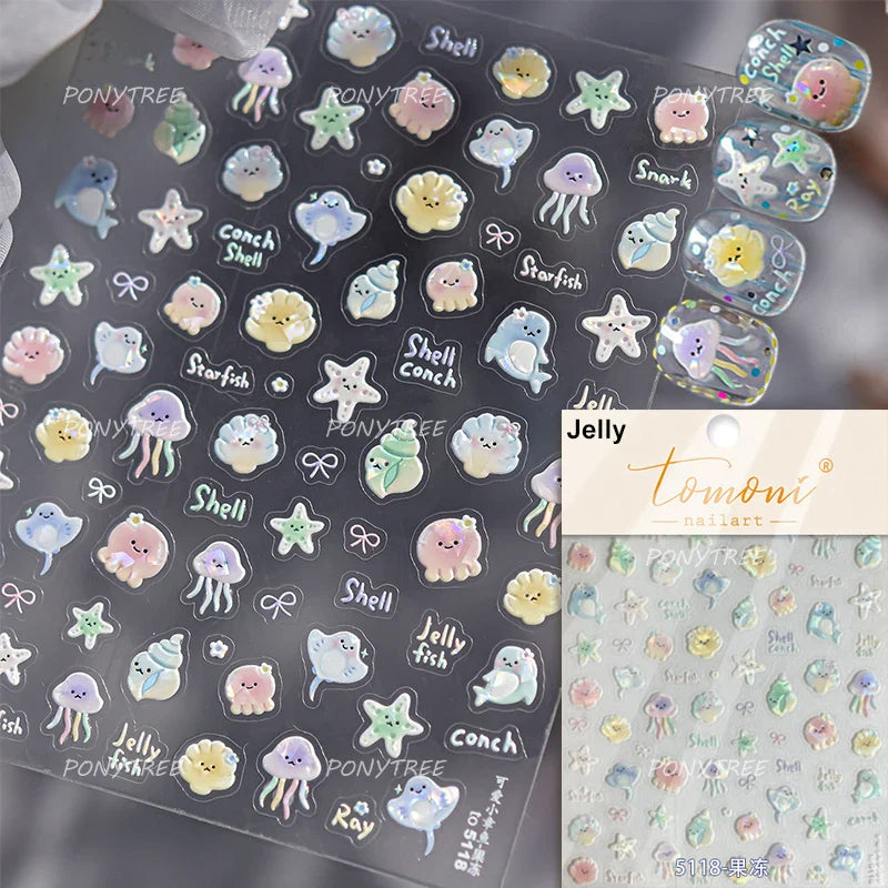 Summer Beach Bikini Watermelon Hat Sandals Ice Cream Shell Conch Starfish Cat Duck Nail Art Decoration Stickers Manicure Decals (ONLINE ORDER ONLY)
