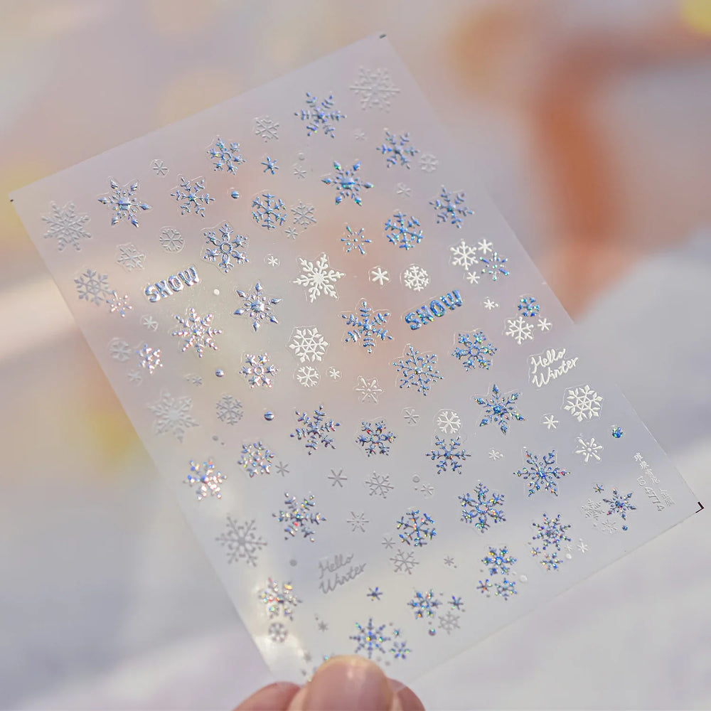 Shiny Snow Delicate Gold Pink Silver White Romantic Winter Self Adhesive Nail Art Stickers Snowflake Rhinestone Manicure Decals (ONLINE ORDER ONLY)