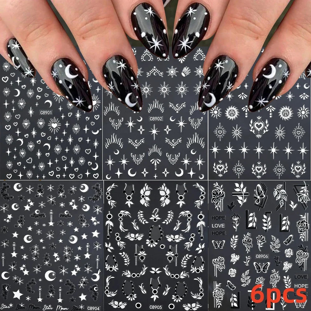 6 Sheets Moon/Star Nail Art Sticker Adhesive Gold Color Sticker Sheets Universal Constellation Shapes Sticker Art Decoration (ONLINE ORDER ONLY)