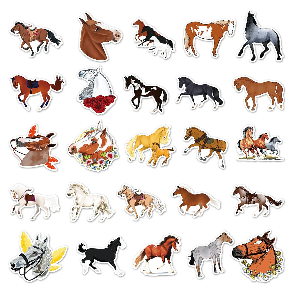 10/30/50PCS Cartoon Horse Stickers Cool Animals Graffiti Decals DIY Laptop Motorcycle Bicycle Helmet Suitcase Wall Sticker Toys (Online Order Only)