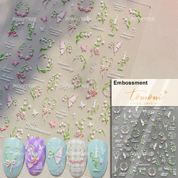 Romantic Lily of The Valley Candle Holder Wreath Bowknot Butterfly Dreamy Adhesive Nail Art Decorations Stickers Manicure Decals (Online Order Only)