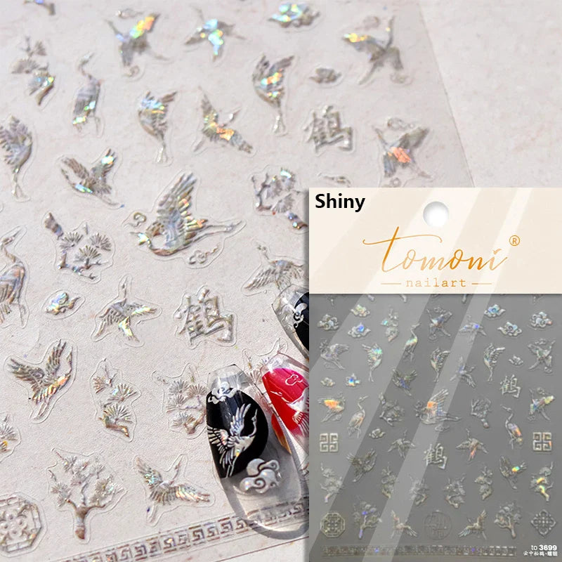 Charming White Shiny Pearl Rhinestone Wings Feathers Crown Moon Stars 3D Self Adhesive Nail Art Sticker Manicure Decal Wholesale (ONLINE ORDER ONLY)