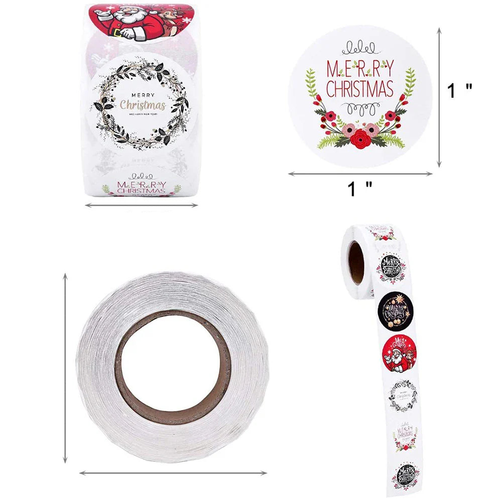 100-500PCS Merry Christmas Stickers Santa Claus Christmas Pattern Design Christmas Gift Package Decor Labels 1inch (ONLINE ORDER ONLY)