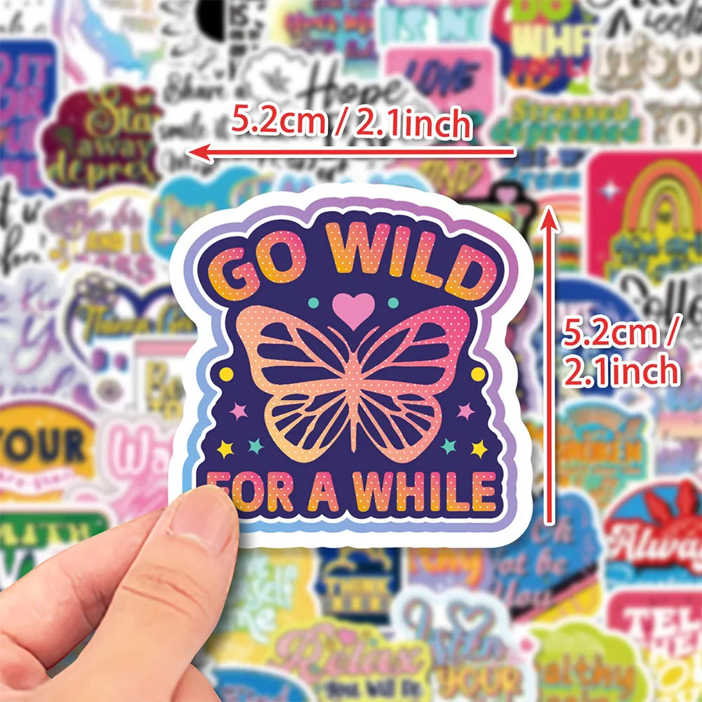 10/30/50/100pcs Cute Cartoon Motivational Phrase Stickers Inspirational Quote Decals Laptop Suitcase Phone Decoration Sticker (ONLINE ORDER ONLY)