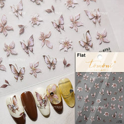 Oil Painting Style Rose Flowers Butterfly Wreath Floral Garland 5D Soft Relief Adhesive Nail Art Sticker Cute 3D Manicure Decals (ONLINE ORDER ONLY)
