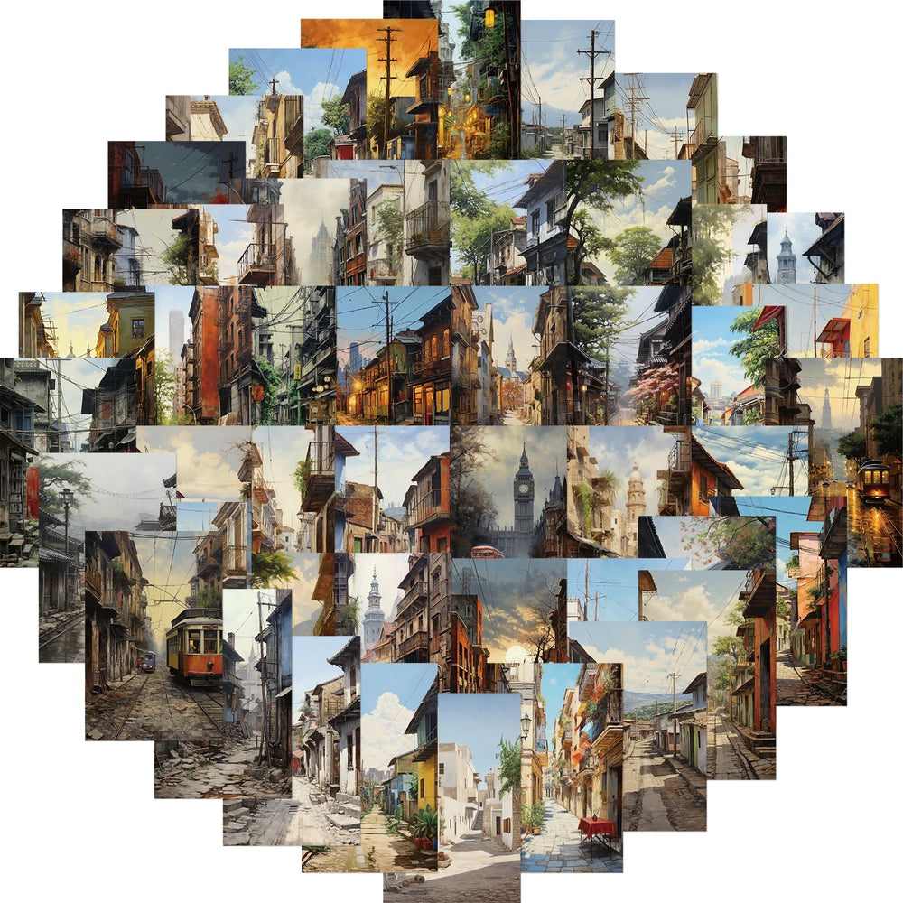 50pcs Retro Acrylic City Streets Stickers For Guitar DIY Toy For Bicycle Skateboard Laptop Luggage Decor Sticker Decals (ONLINE ORDER ONLY)
