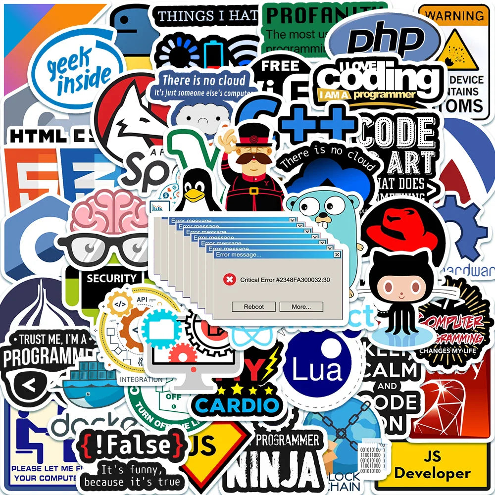50PCS Geek Java Code Stickers for Laptop, Motorcycle, Luggage, Fridge - Waterproof DIY Decals (Online Order Only)